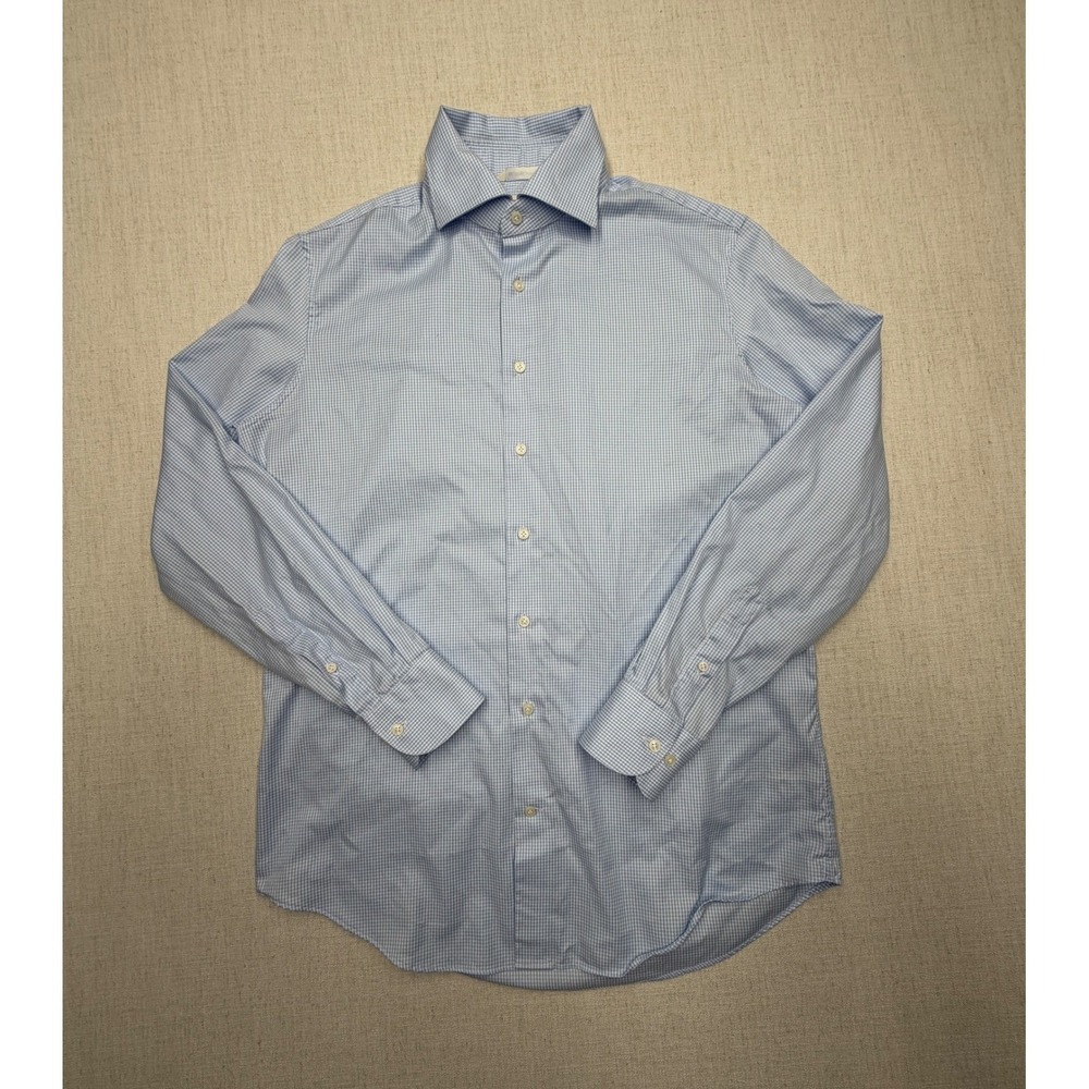 Suitsupply Light Blue Gingham Egyptian Cotton Traveller Slim Fit Shirt 16 41